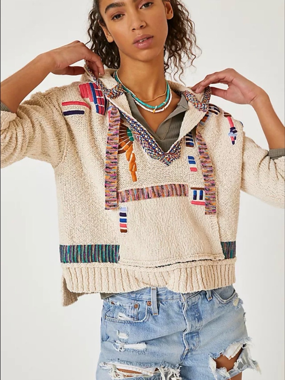 Pilcro Souvenir Poncho Anthropologie West Coast Cream Hoodie Sweater S NWOT